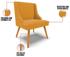 Cadeira Sala de Jantar Pé Palito Castanho Kit 4 Liz Bouclê D03 - D'Rossi - Mostarda