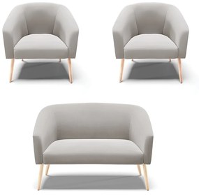 Namoradeira e 2 Poltronas Pé Palito Natural Stella Veludo D03 - D'Rossi - Cinza