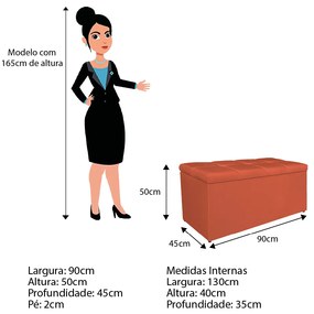 Calçadeira Estofada Manchester 90 cm Solteiro Suede Terracota - ADJ Decor