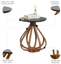Mesa Lateral Apoio Para Sala Pé de Madeira Orlando Preto E05 - Mpozena