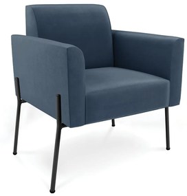 Poltrona Pé de Ferro Preto para Sala Marisa Suede - Azul Marinho