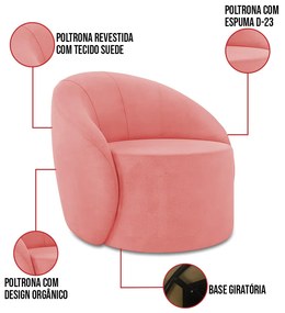 Sofá 4 Lugares Orgânico 220cm Morgan e Poltrona Lua Suede Rosê D03 - D'Rossi