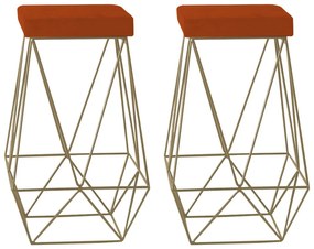 Kit 2 Banqueta Decorativa Kathy Base Gold Suede Telha G41 - Gran Belo