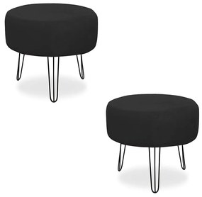 Puff Decorativo Chloe Redondo Pés Metal Suede Preto