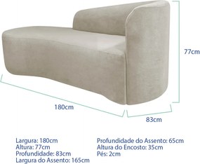Kit Divã Recamier Orgânico França 180cm Lado Esquerdo e 2 Poltronas Amore Linho