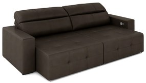 Sofá Retrátil 3 Lugares 204cm 2 Módulos Nero com USB Couro Marrom G52 - Gran Belo