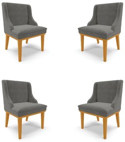 Kit 4 Cadeiras Decorativas Sala de Jantar Base Fixa de Madeira Firenze Suede Grafite/Castanho G19 - Gran Belo