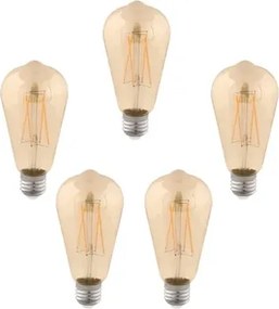 Kit 5 Lâmpadas Bulbo Filamento E27 Led 2W 200Lm 360°