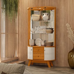 Cristaleira de Vidro com Led 91cm Sala de Jantar Zunari M20 - D'Rossi - Cinamomo e Off White