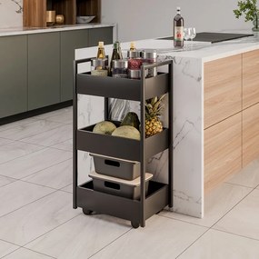 Carrinho Gourmet Auxiliar para Cozinha 3 Prateleiras Zane Preto M12 - D'Rossi - Preto