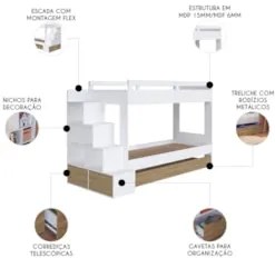 Treliche Infantil Com Escada e Nichos Infix C06 Branco/Aveiro - Mpozen