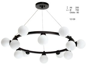Pendente Solênio Redondo Ø70X20Cm Globo Fechado Ø8Cm 12Xg9 - Old Artis... (PRETO, CLEAR (Transparente))