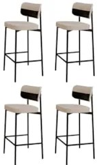 Banqueta Alta Bar Estofada Kit 4 Ella M25 Linho Areia/Preto - Mpozenat