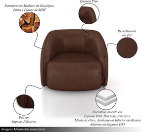 Poltrona Decorativa Sala de Estar Clarke PU Marrom Manchado G45 - Gran Belo