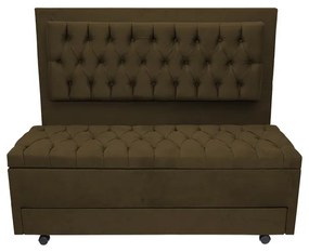 Cabeceira com Calçadeira Baú Casal 140cm Paris Capitonê Suede Marrom - Sheep Estofados - Marrom