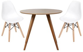 Conjunto Mesa Square Redonda Bétula 88cm + 2 Cadeiras Eiffel Branca