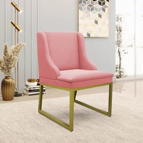 Cadeira Sala de Jantar Industrial Dourado Kit 6 Liz Suede D03 - D'Rossi - Rose