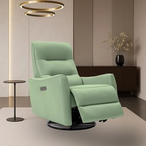 Poltrona do Papai Reclinável Elétrica Sala de Estar Plaza USB e USB-C Gira Balança Couro Verde Claro G40 - Gran Belo