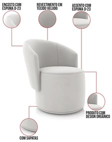 Poltrona Decorativa Orgânica Fixa para Sala Kit 2 Malu Veludo Cinza M11 - D'Rossi