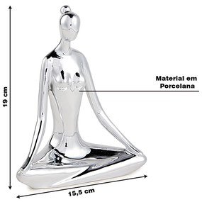 Escultura Decorativa de Yoga em Porcelana 19x15,5x7,5 Prata G39 - Gran Belo