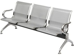 Longarina Montreal 3 Lugares Cinza e Estrutura Aço Cromado 173 cm - 74402 Sun House
