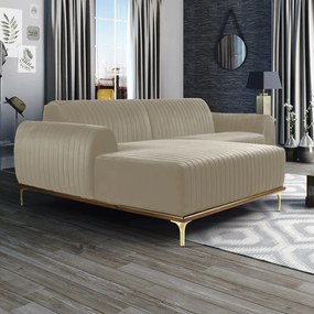 Sofá 3 Lugares Lisboa D07 com Chaise Esquerda 230cm Veludo Creme - D'Rossi