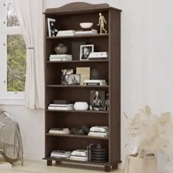 Estante Livreiro 85cm Com Prateleiras Pé Madeira Rubia Café F07 - Mpoz