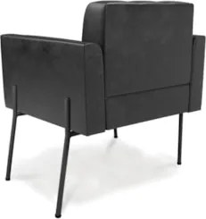 Poltrona Sala Pé Metal Preto Kit 2 Ana Sintético PU Preto - Ibiza