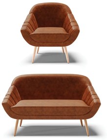 Kit 01 Namoradeira 02 Lugares e 01 Poltrona Giovana Corano Pés Palito Natural - Indo Decorar - Nozes