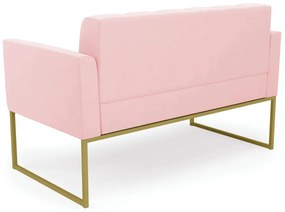 Sofá Namoradeira Elisa Suede Rosa Bebê Base Metálica Industrial Dourado - D'Rossi