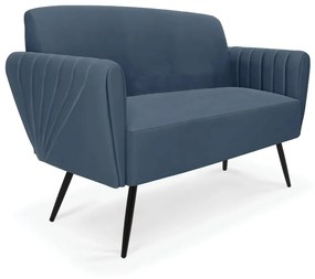 Sofá Namoradeira Pés Palito de Ferro Bruna Suede - D'Rossi - Azul Marinho