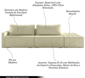Sofá Ilha Modulado Milos 232cm Puff Lateral Bouclê Off White G33 - Gran Belo