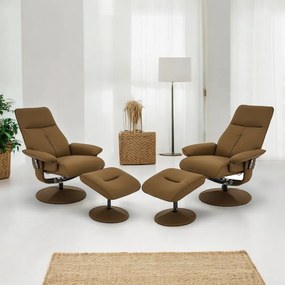Kit 2 Poltronas do Papai Reclinável Elétrica Com Apoio de Pés Giratória e Massagem Nebraska PU Caramelo G56 - Rivatti