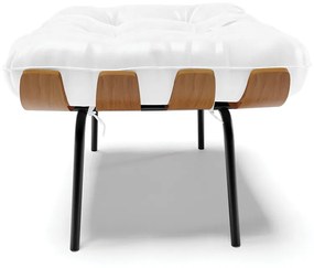 Puff Costela Corano Branco Base Metálica Preto - D'Rossi