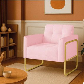 Poltrona Sala Industrial Alta Tubo Dourado Elisa Suede D03 - D'Rossi - Rosa Bebê