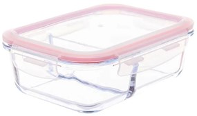 Pote Hermético de Vidro com Divisória e Tampa Click 1040ml Retangular