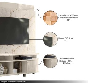 Home Theater Hanso 2 Portas Deslizantes 4 Nichos MDP até 65 Calacata/OffWhite G97 - Gran Belo