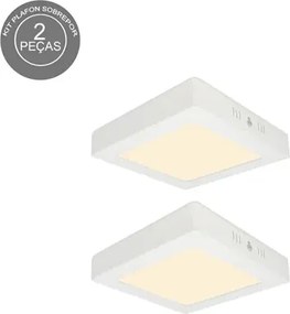 Kit 2 Plafons LED Sobrepor Quadrado 12W 780lm Branco 17cm
