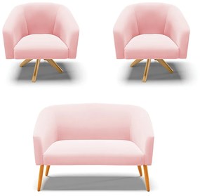 Namoradeira e 2 Poltronas Giratória MA30 Stella Suede Rosa Bebê D03 - D'Rossi