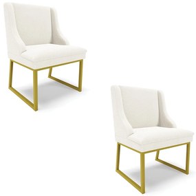 Cadeira Sala de Jantar Industrial Dourado kit 2 Liz Bouclê D03 - D'Rossi - Off White