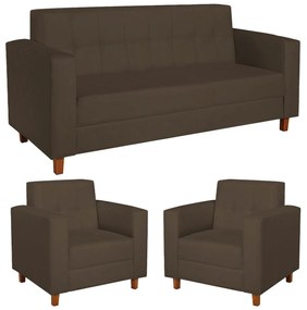 Kit Sofá 2 Lugares e 2 Poltronas Denver Suede Marrom - ADJ Decor