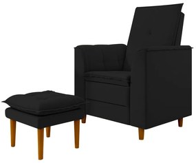 Poltrona de Amamentação Quarto de Bebê Gracy com Puff Pés Palito Veludo Preto G85 - Gran Belo