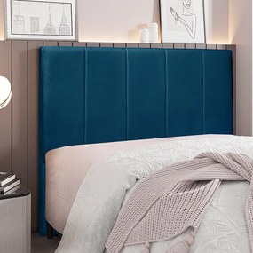 Cabeceira Decorativa Casal 1,40M Erza Veludo Azul Marinho G63 - Gran Belo