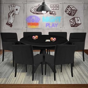 Mesa de Jogos Carteado Montreal Redonda Tampo Reversível Preto com 6 Cadeiras Vicenza Preto Fosco G36 G15 - Gran Belo