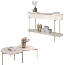 Aparador de Sala e Mesas de Centro Olivia D04 Off White - Mpozenato