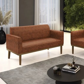 Poltrona Namoradeira Decorativa Isabella Pés Fixo em Madeira Castanho PU Nozes G19 - Gran Belo