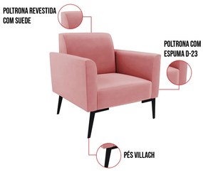 Poltrona Pés Villach Marisa Suede Rosê D03 - D'Rossi
