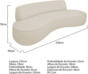 Sofá Curvo Sala de Estar Recepção Consultório Amsterdã 250cm Linho Bouclé