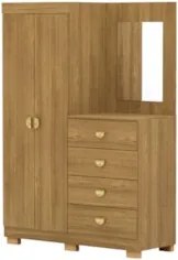 Guarda Roupa Cômoda Com Espelho 120cm Rita Nature V02 - Mpozenato