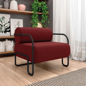 Poltrona Sala de Estar Industrial Preto Ameli Veludo K01 - D'Rossi - Vermelho